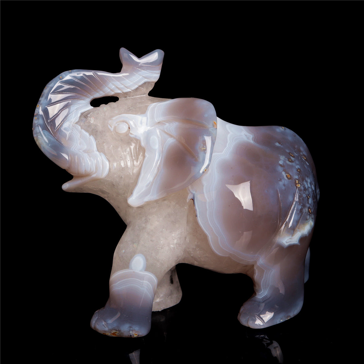 4.5" Druzy Agate Crystal Elephant Figurine Stone Animal Carvings