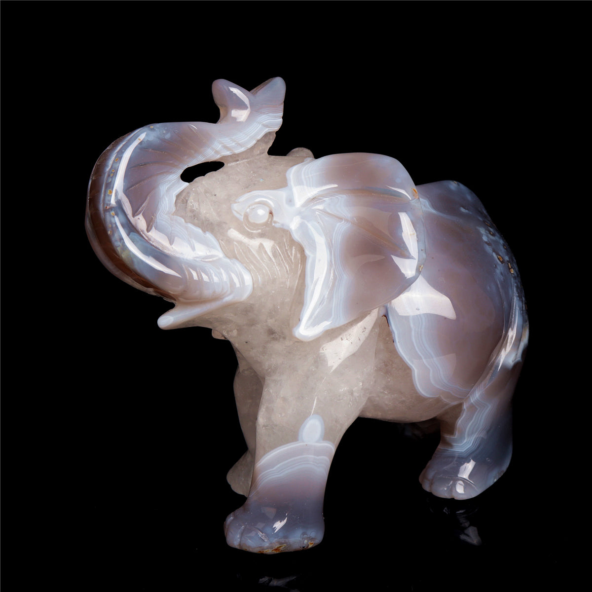 4.5" Druzy Agate Crystal Elephant Figurine Stone Animal Carvings