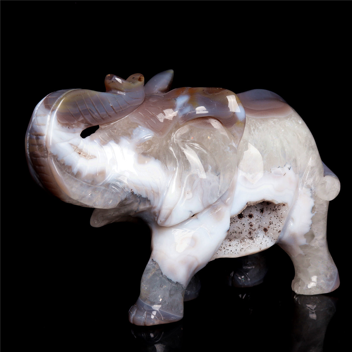 7" Druzy Agate Crystal Elephant Figurine Stone Animal Carvings