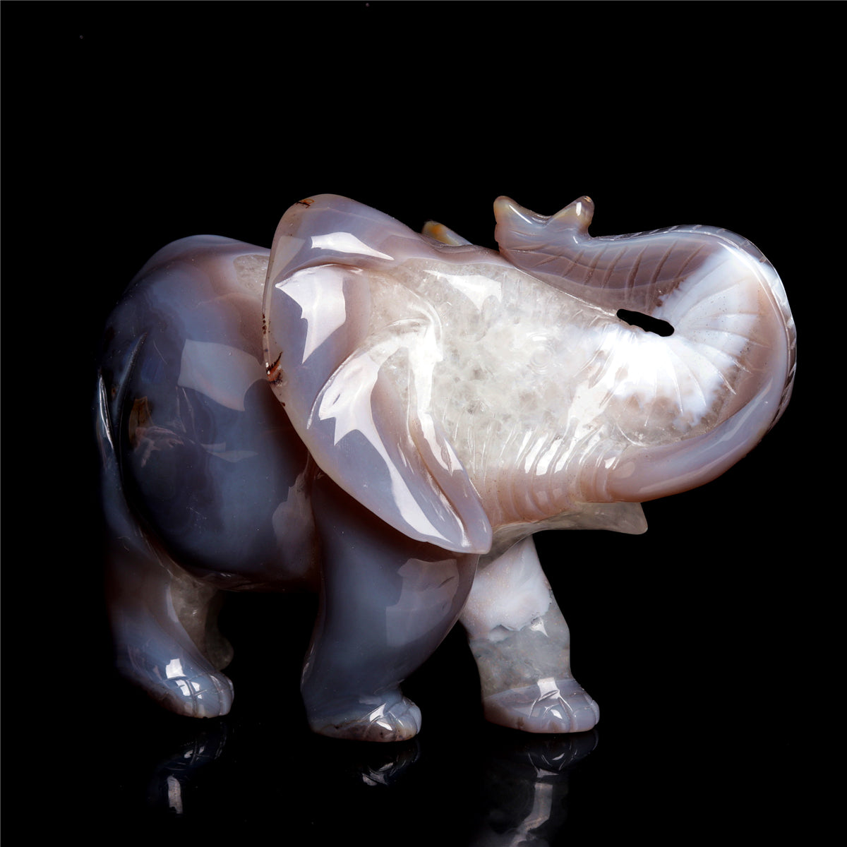 7" Druzy Agate Crystal Elephant Figurine Stone Animal Carvings