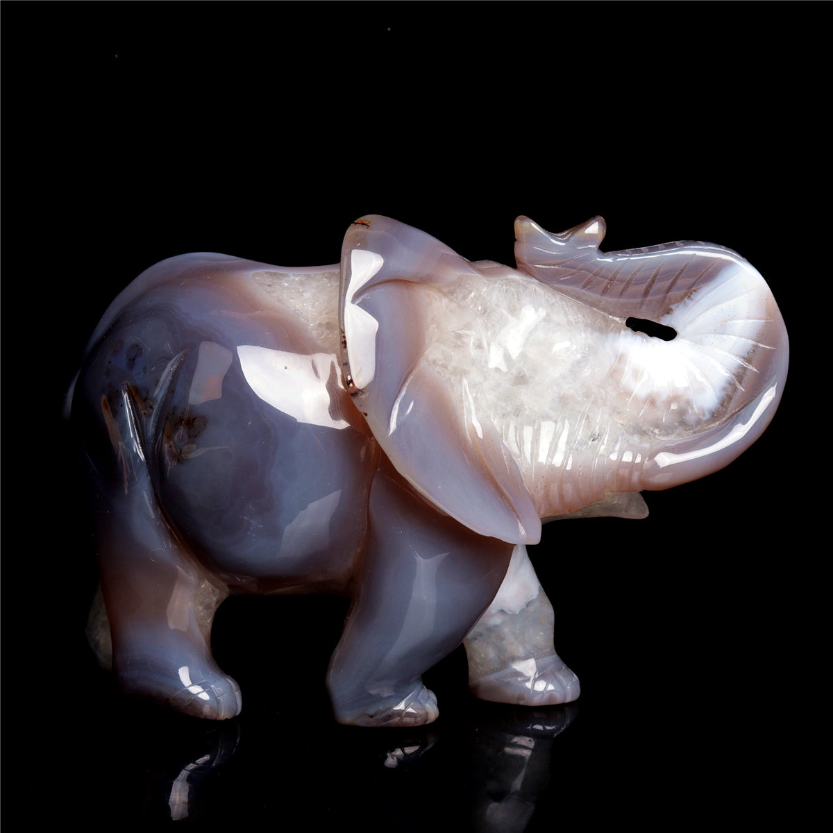 7" Druzy Agate Crystal Elephant Figurine Stone Animal Carvings