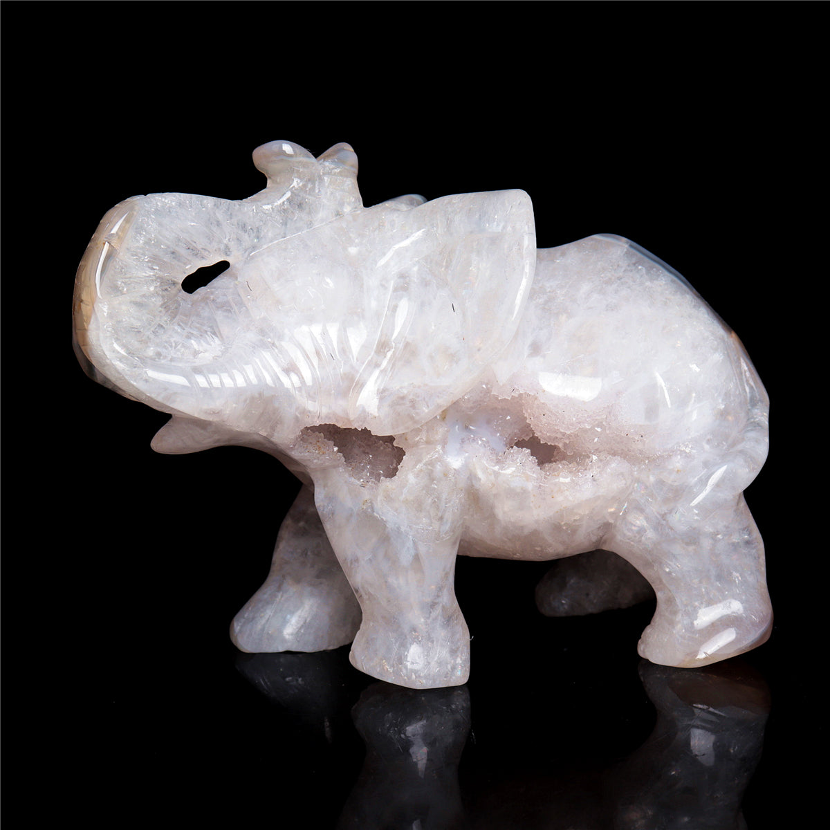 5.5" Druzy Agate Crystal Elephant Figurine Stone Animal Carvings