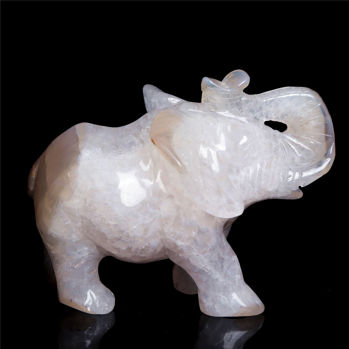 5.5" Druzy Agate Crystal Elephant Figurine Stone Animal Carvings