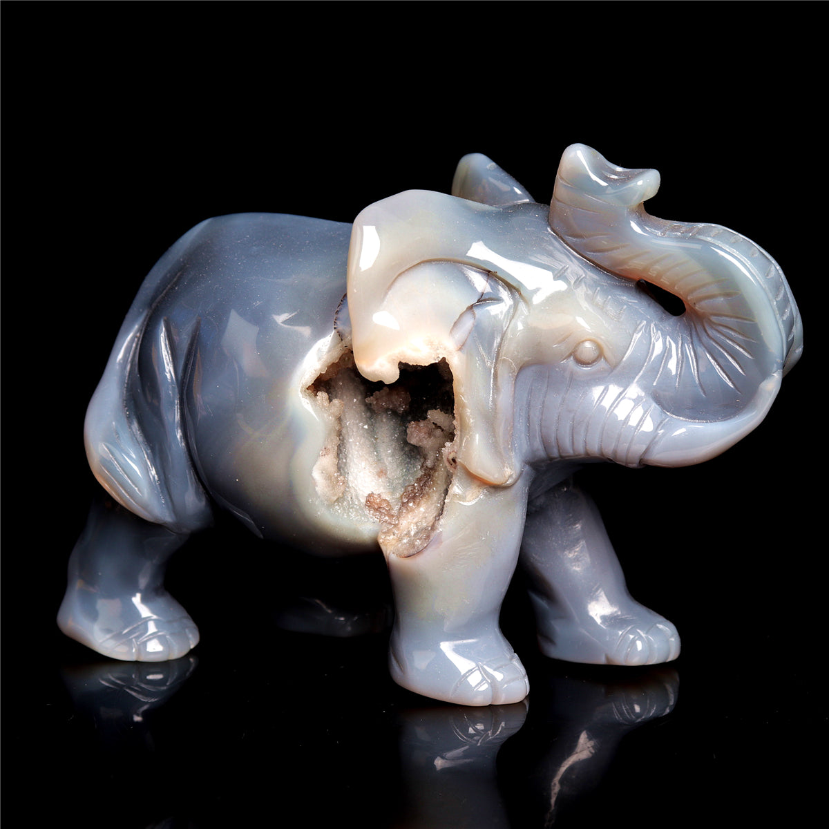 5" Druzy Agate Crystal Elephant Figurine Stone Animal Carvings