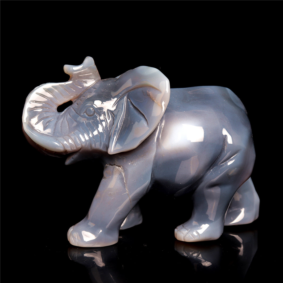 5" Druzy Agate Crystal Elephant Figurine Stone Animal Carvings