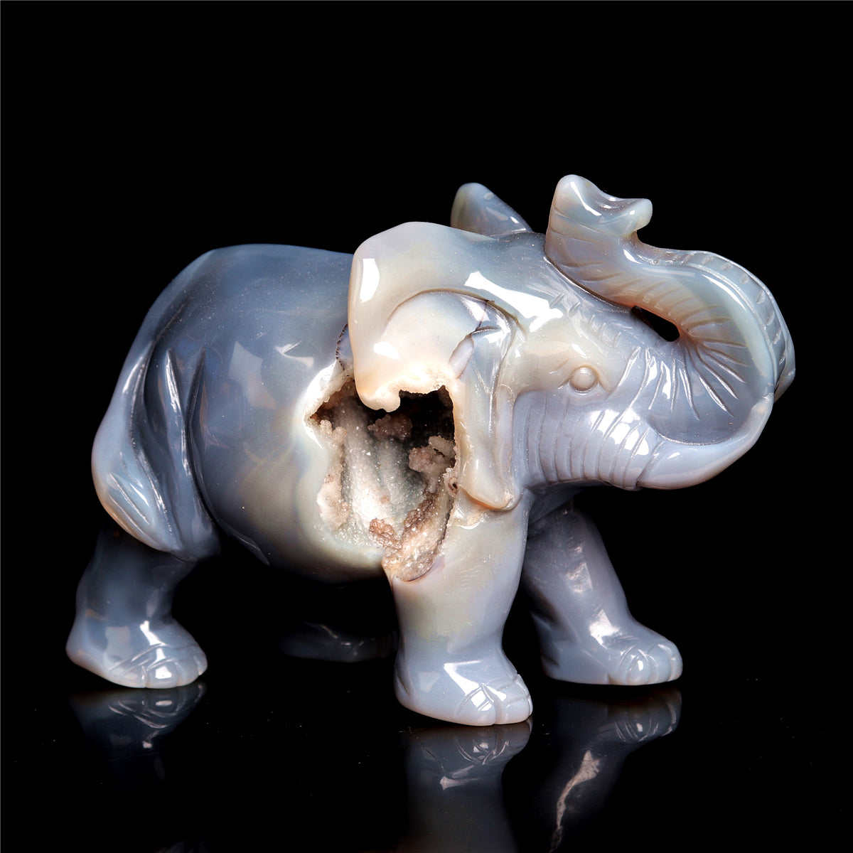 5" Druzy Agate Crystal Elephant Figurine Stone Animal Carvings