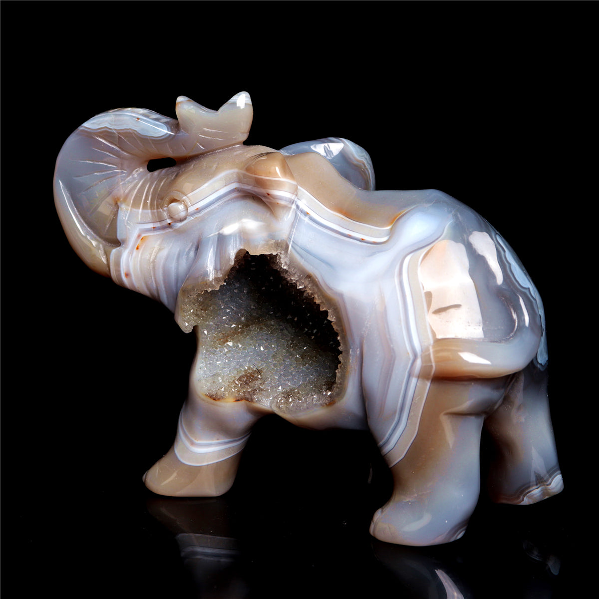 5" Druzy Agate Crystal Elephant Figurine Stone Animal Carvings