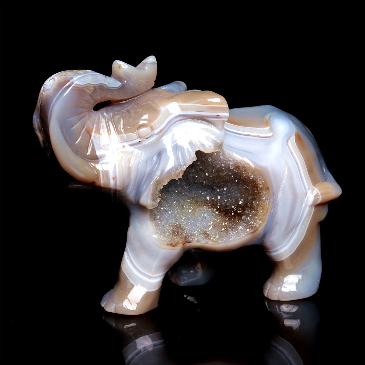 5" Druzy Agate Crystal Elephant Figurine Stone Animal Carvings