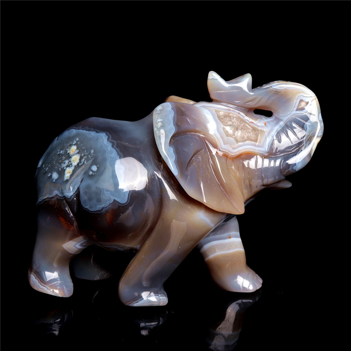 5" Druzy Agate Crystal Elephant Figurine Stone Animal Carvings