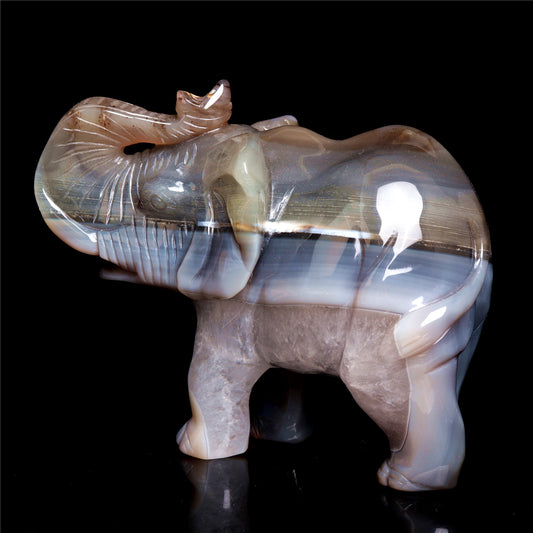 6" Druzy Agate Crystal Elephant Figurine Stone Animal Carvings