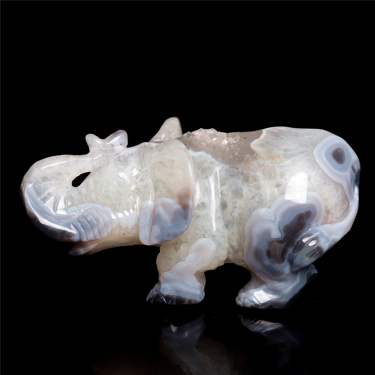 6.5" Druzy Agate Crystal Elephant Figurine Stone Animal Carvings