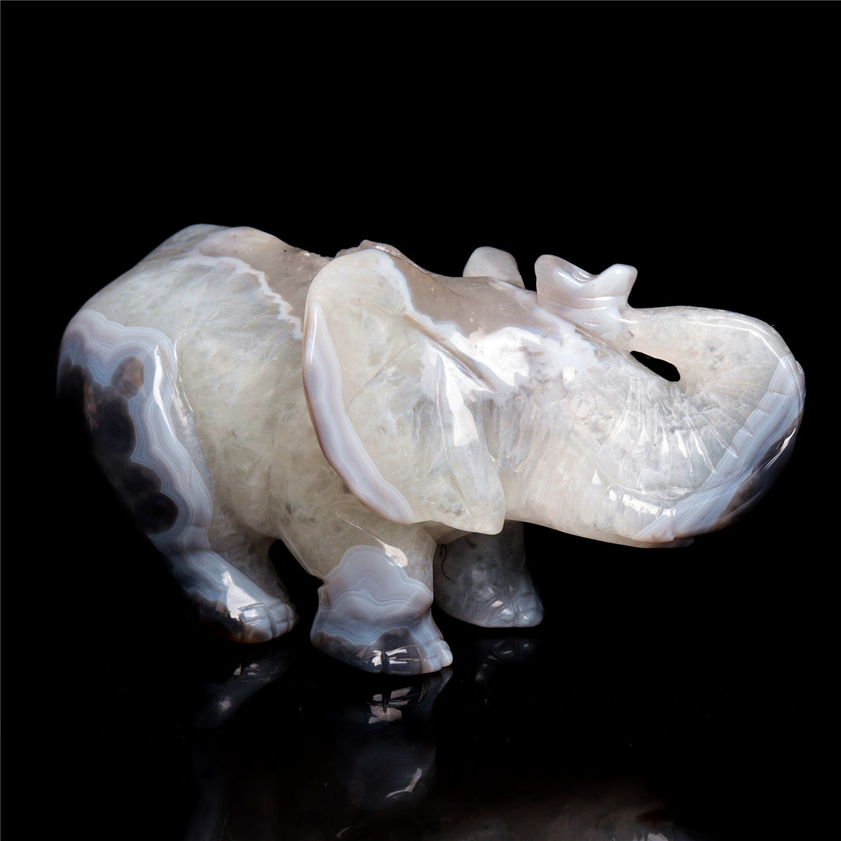 6.5" Druzy Agate Crystal Elephant Figurine Stone Animal Carvings