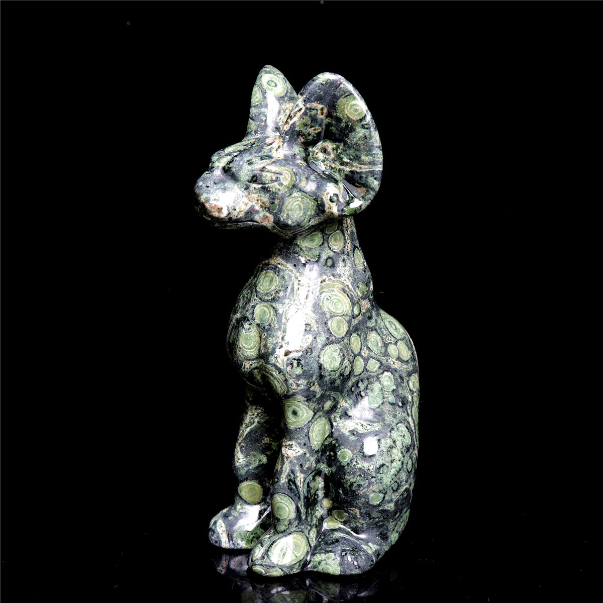 6" Kambaba Jasper Crystal Sphynx Cat Figurine Decor
