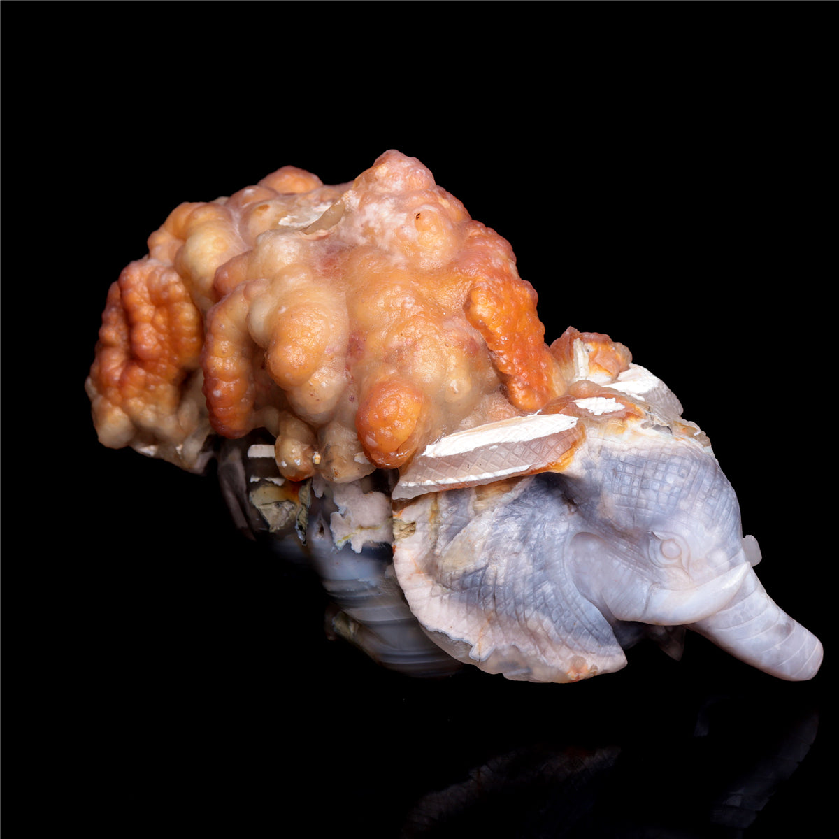 8" Flower Agate Crystal Elephant Mineral Lion Figurine Decor