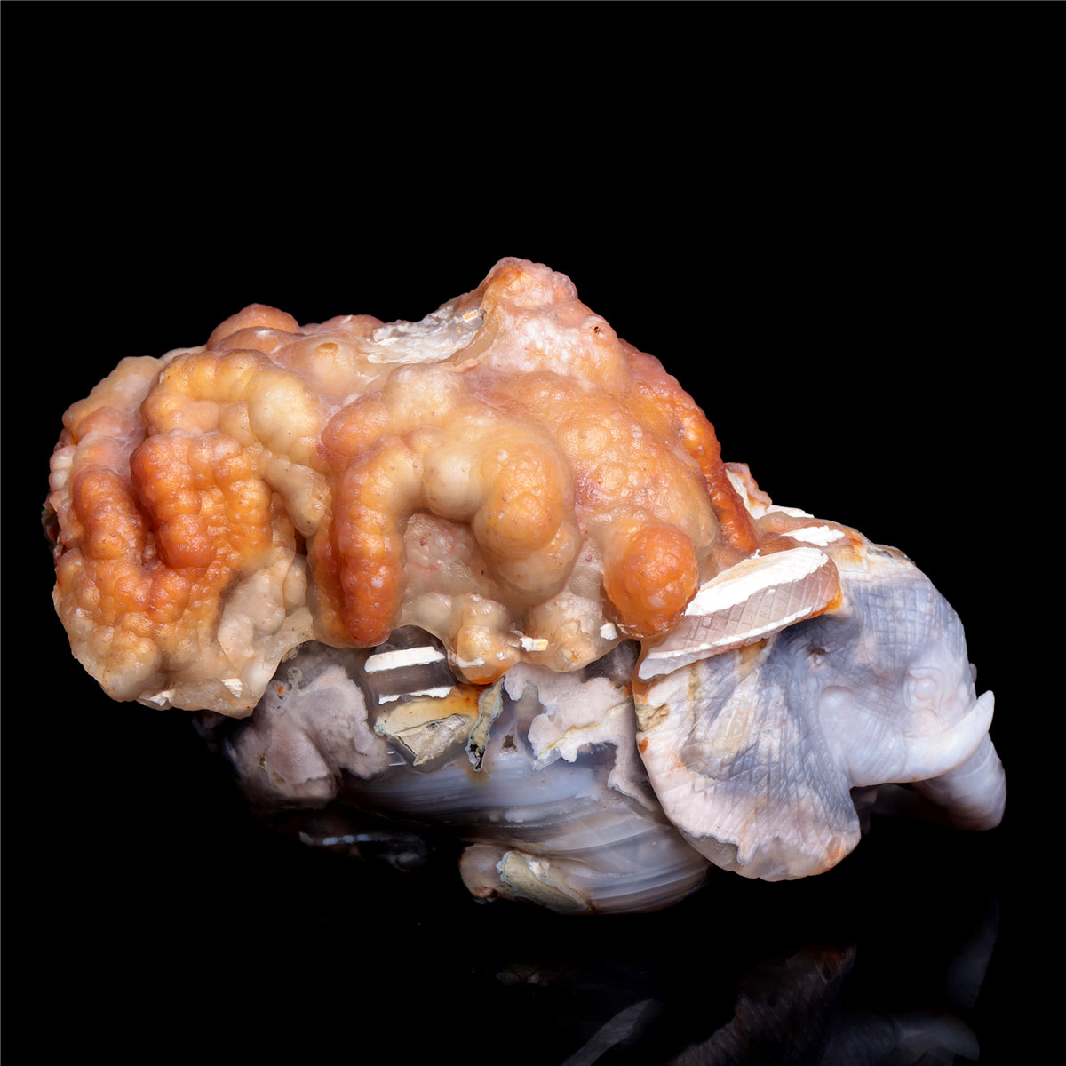 8" Flower Agate Crystal Elephant Mineral Lion Figurine Decor