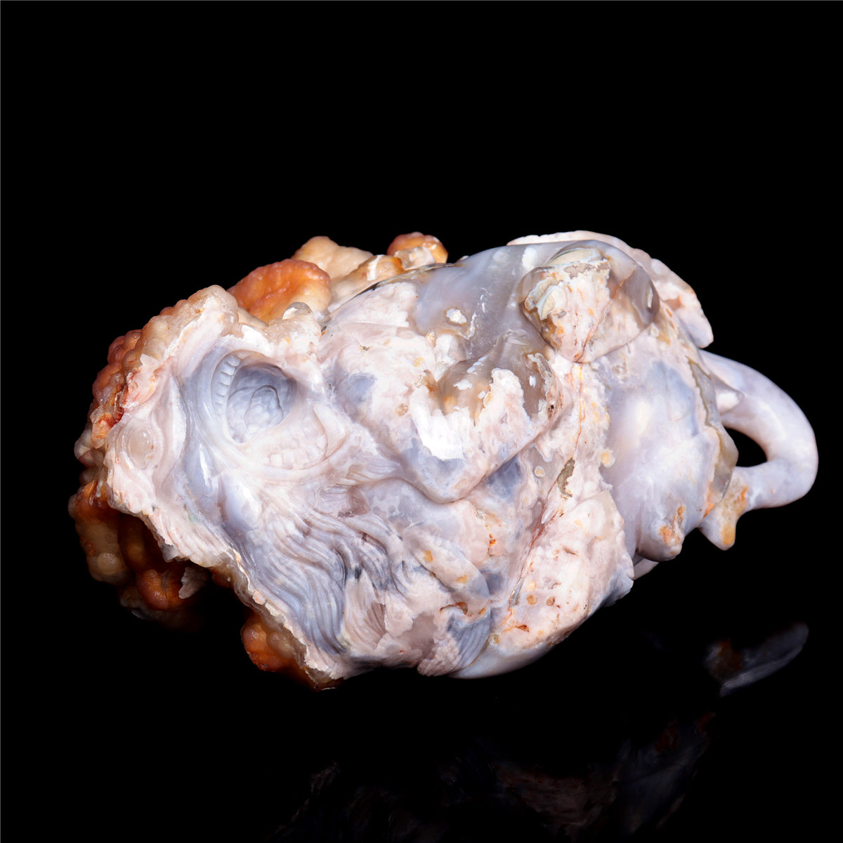 8" Flower Agate Crystal Elephant Mineral Lion Figurine Decor
