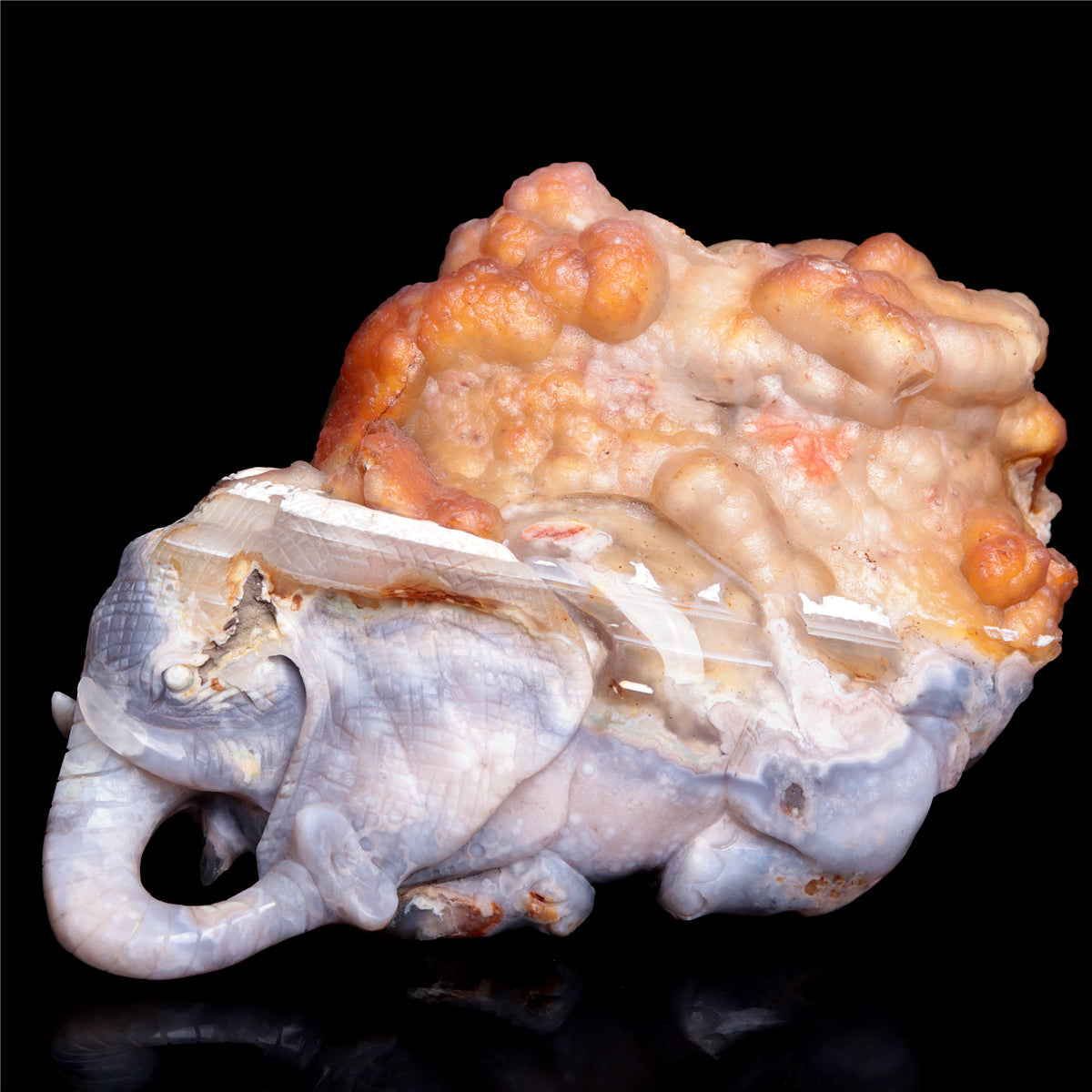 8" Flower Agate Crystal Elephant Mineral Lion Figurine Decor