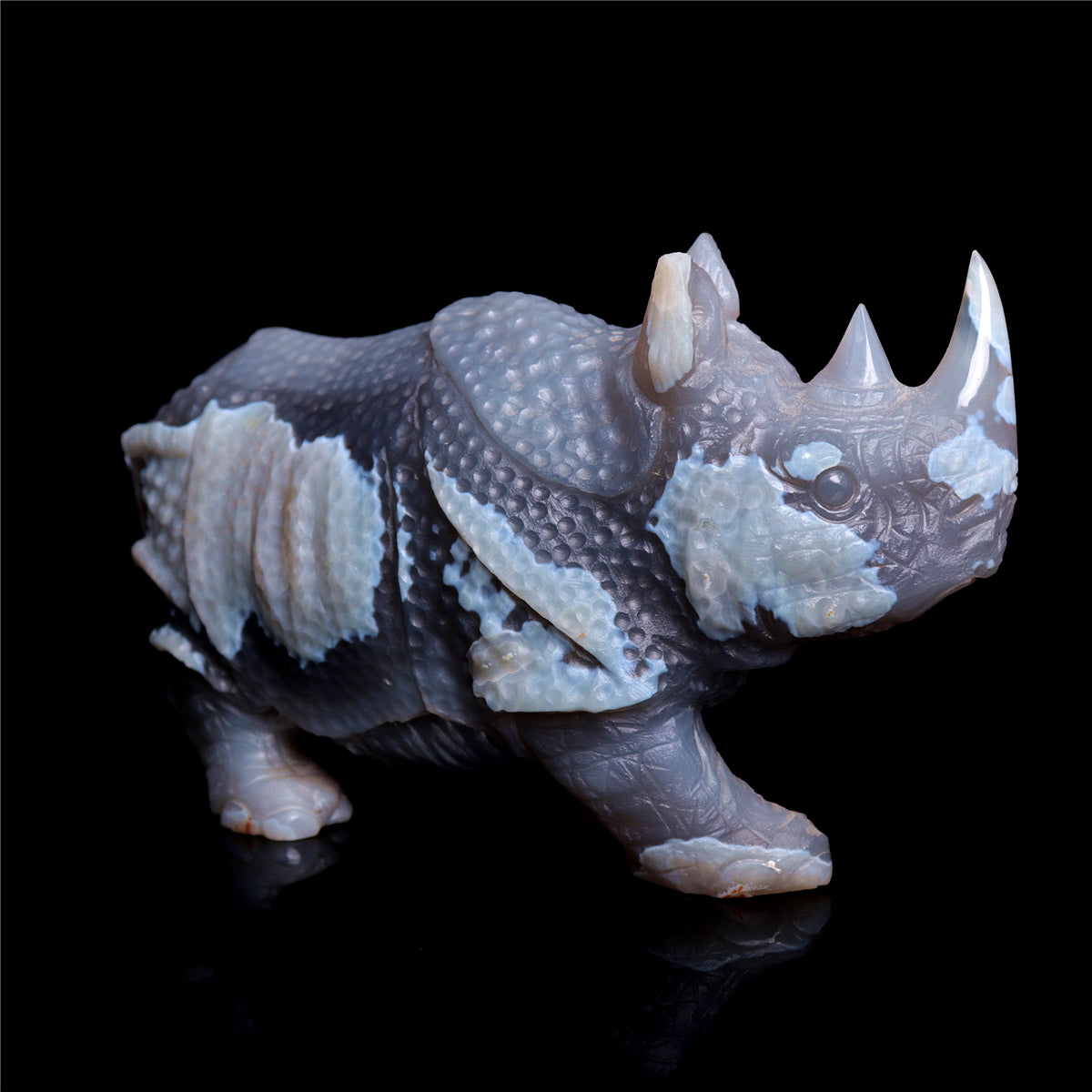 6.5" Druzy Agate Crystal Rhino Figurine Quartz Animal Carvings