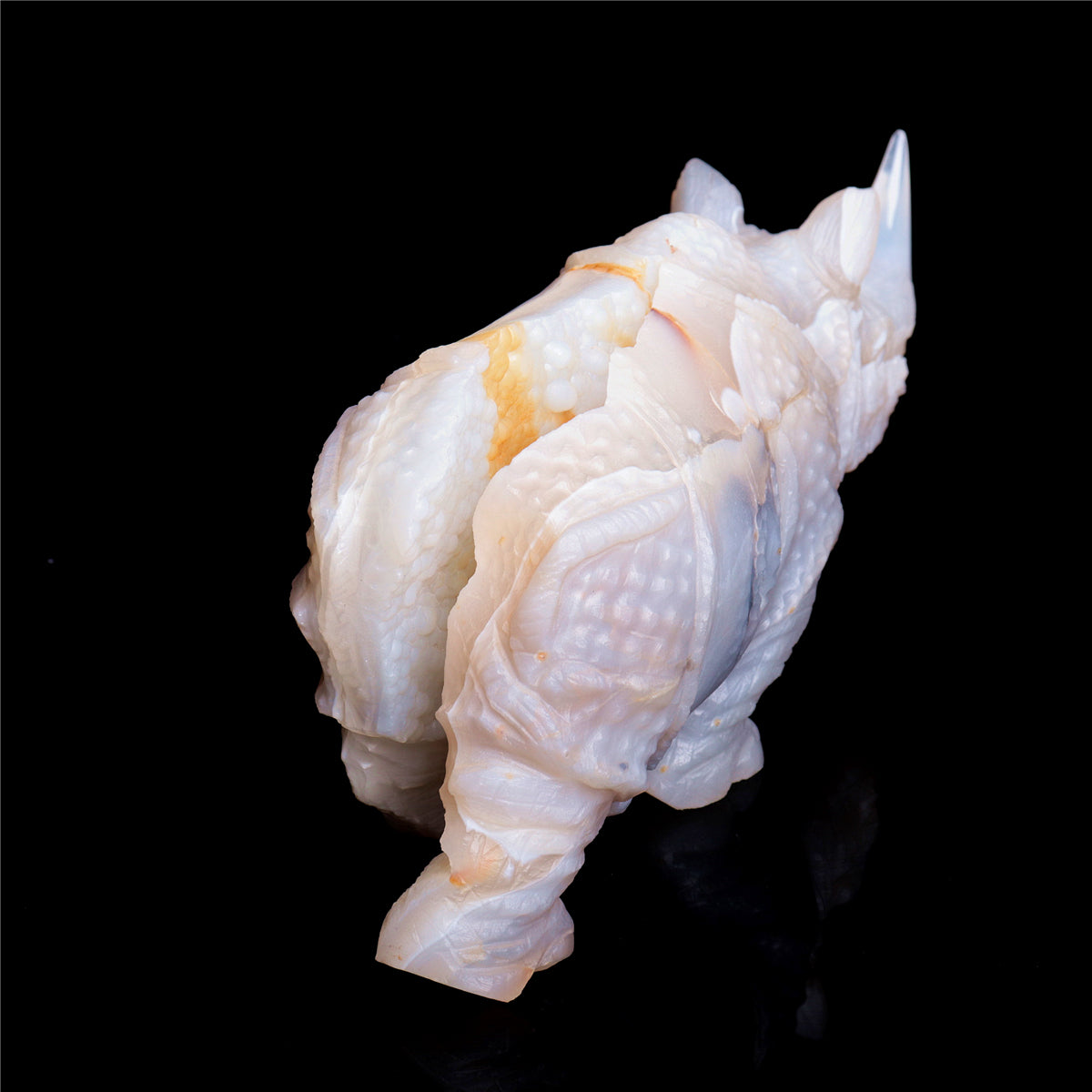 9.5" Druzy Agate Crystal Rhino Figurine Quartz Animal Carvings