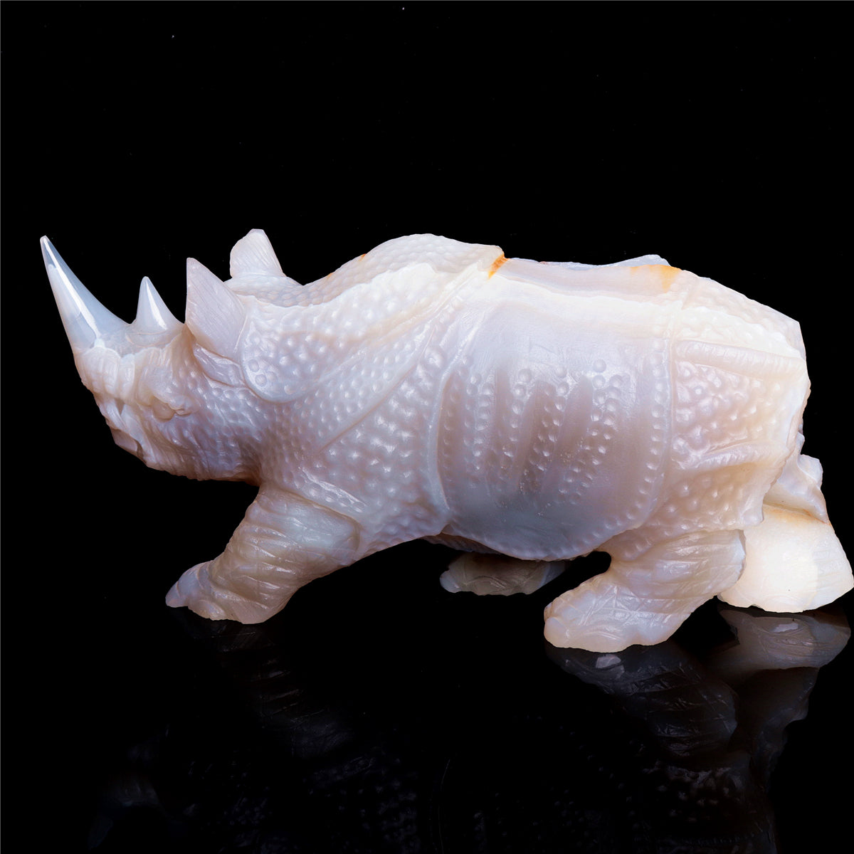 9.5" Druzy Agate Crystal Rhino Figurine Quartz Animal Carvings