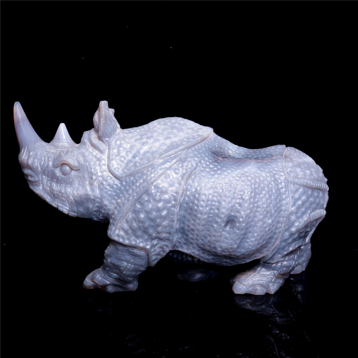 9" Druzy Agate Crystal Rhino Figurine Quartz Animal Carvings