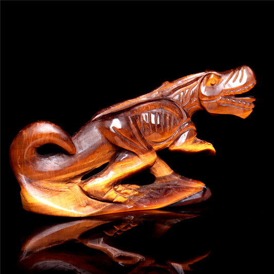 5" Tiger Eyes Stone Crystal Dinosaur Figurine Quartz Animal Carvings