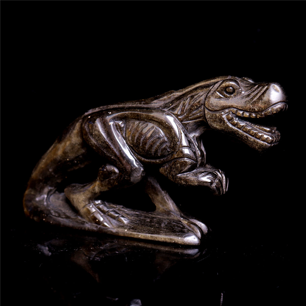 5" Gold Obsidian Crystal Dinosaur Figurine Quartz Animal Carvings