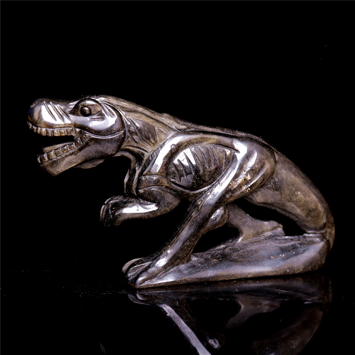 5" Gold Obsidian Crystal Dinosaur Figurine Quartz Animal Carvings