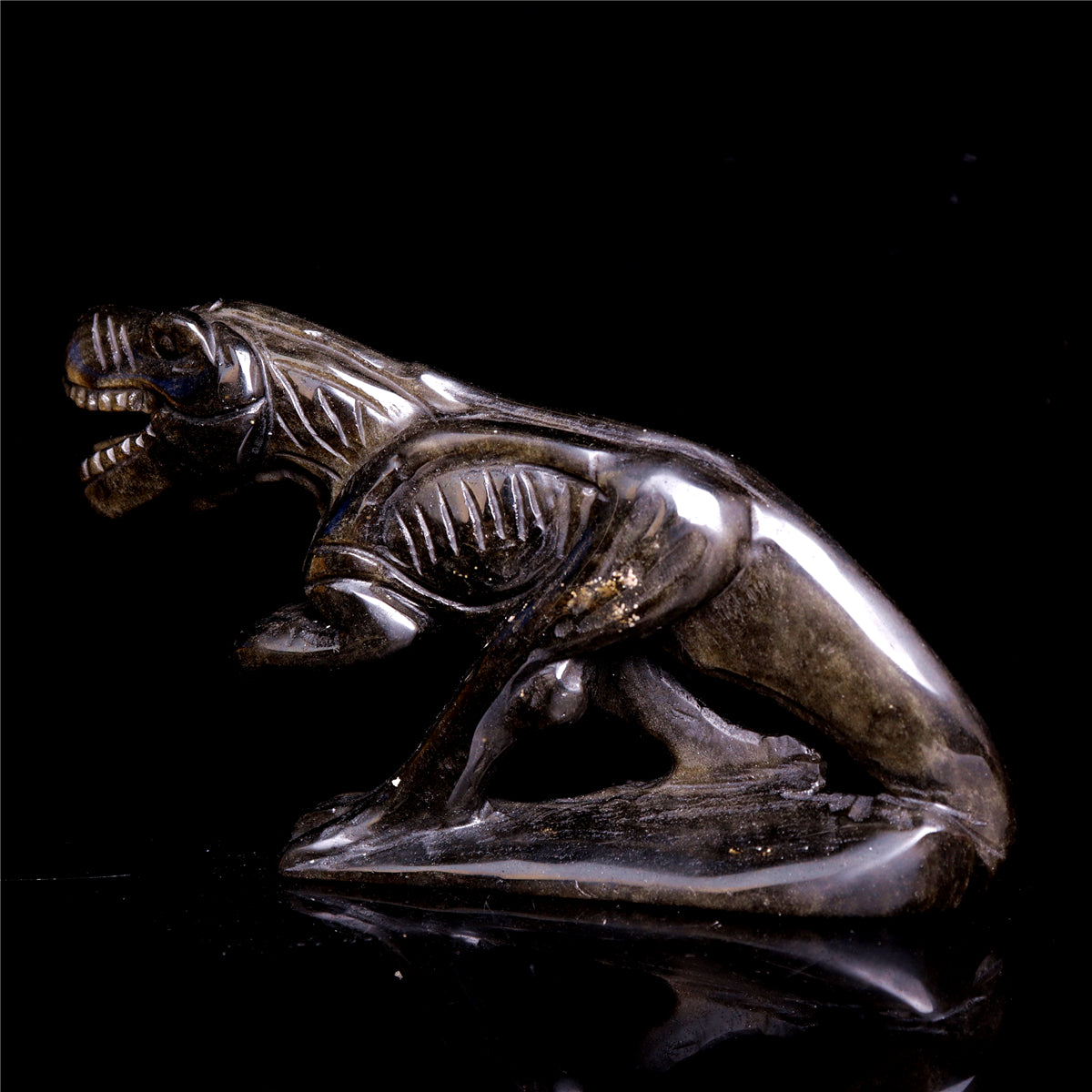 5" Gold Obsidian Crystal Dinosaur Figurine Quartz Animal Carvings