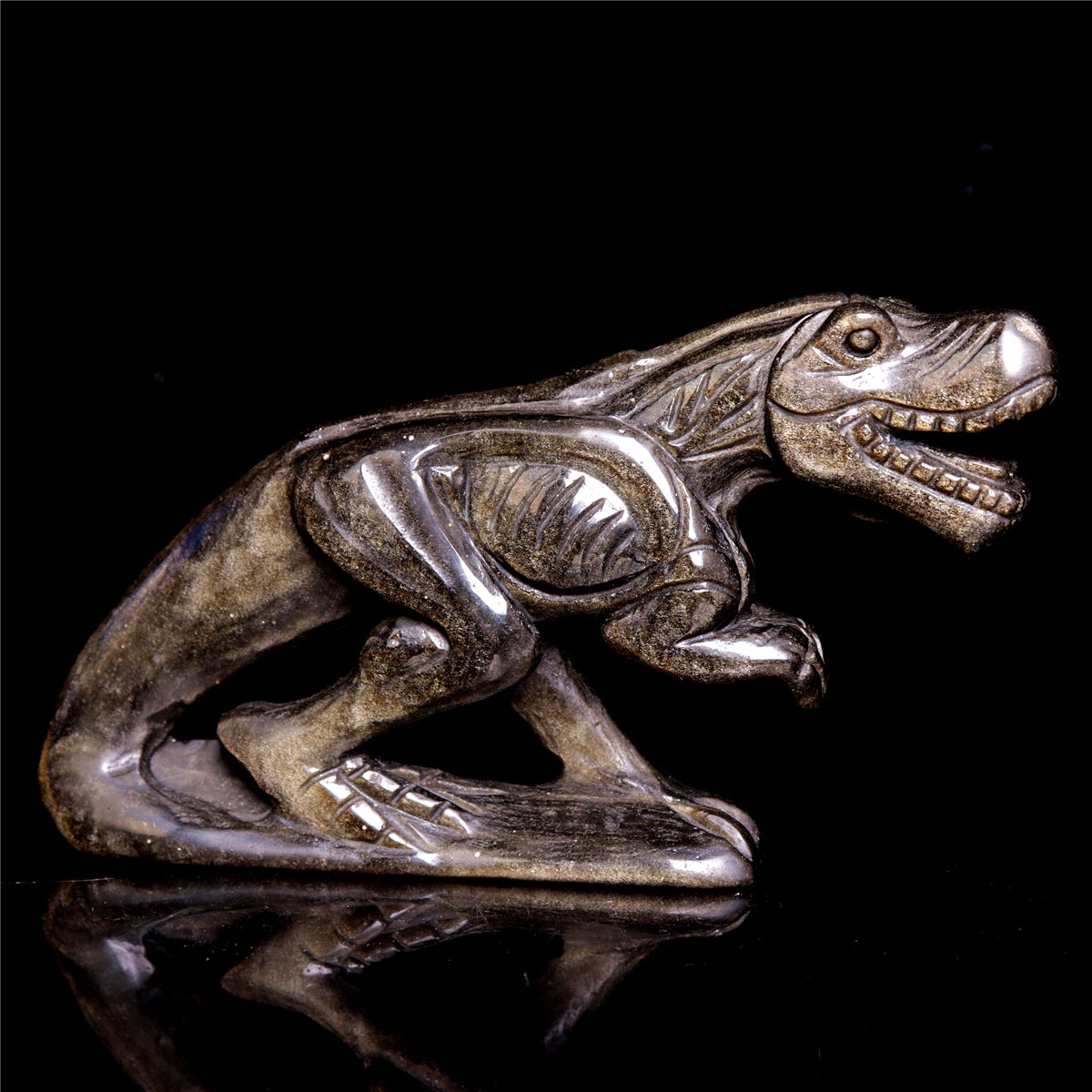 5" Gold Obsidian Crystal Dinosaur Figurine Quartz Animal Carvings