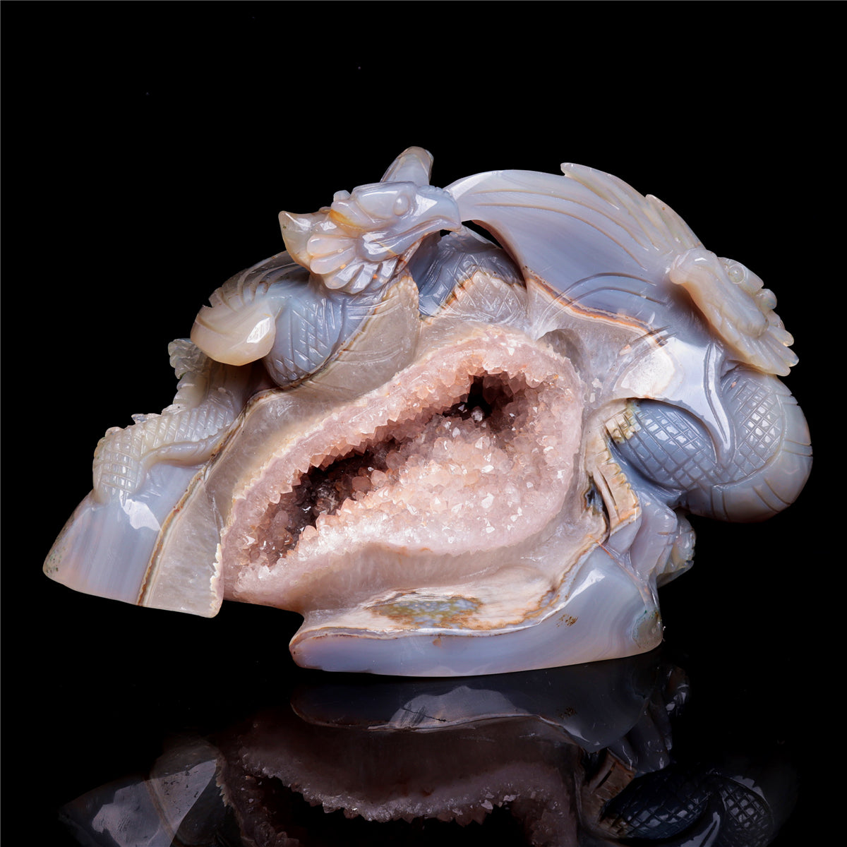 9" Druzy Agate Crystal Dragon Figurine Quartz Animal Carvings