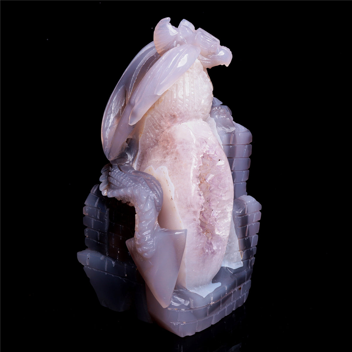 7" Druzy Agate Crystal Dragon Figurine Quartz Animal Carvings