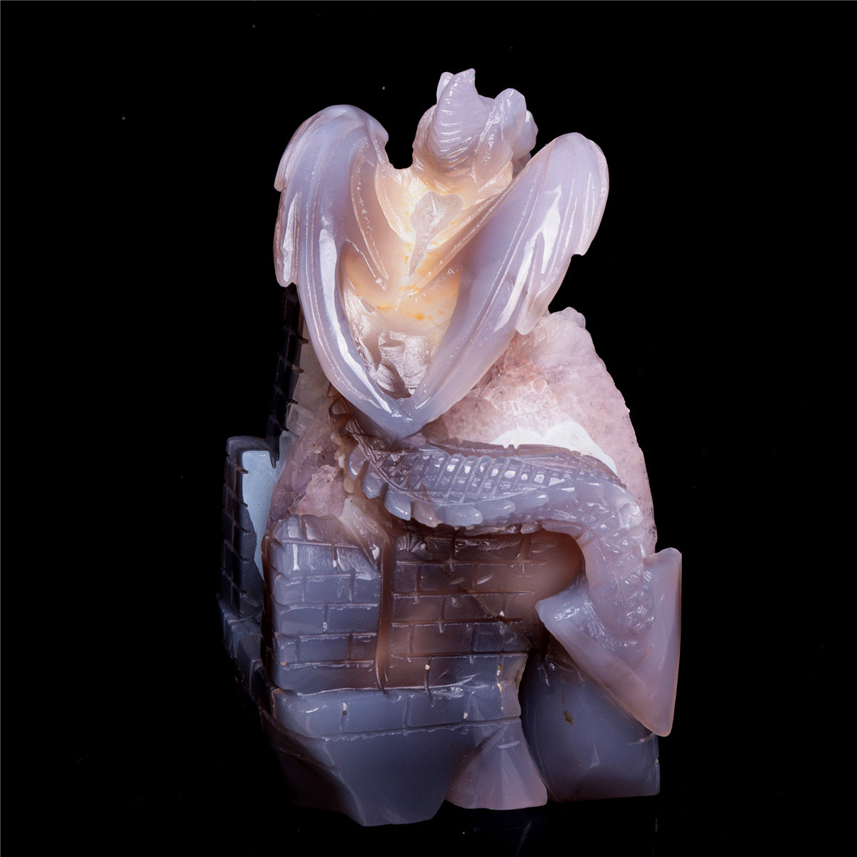 7" Druzy Agate Crystal Dragon Figurine Quartz Animal Carvings