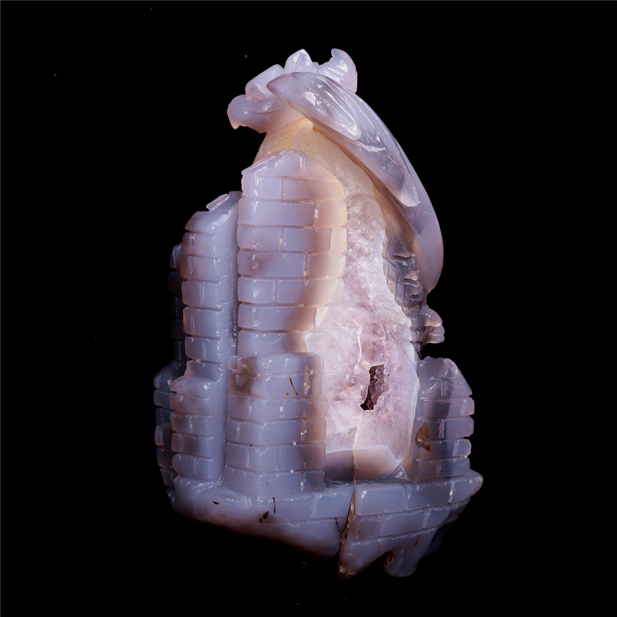 7" Druzy Agate Crystal Dragon Figurine Quartz Animal Carvings