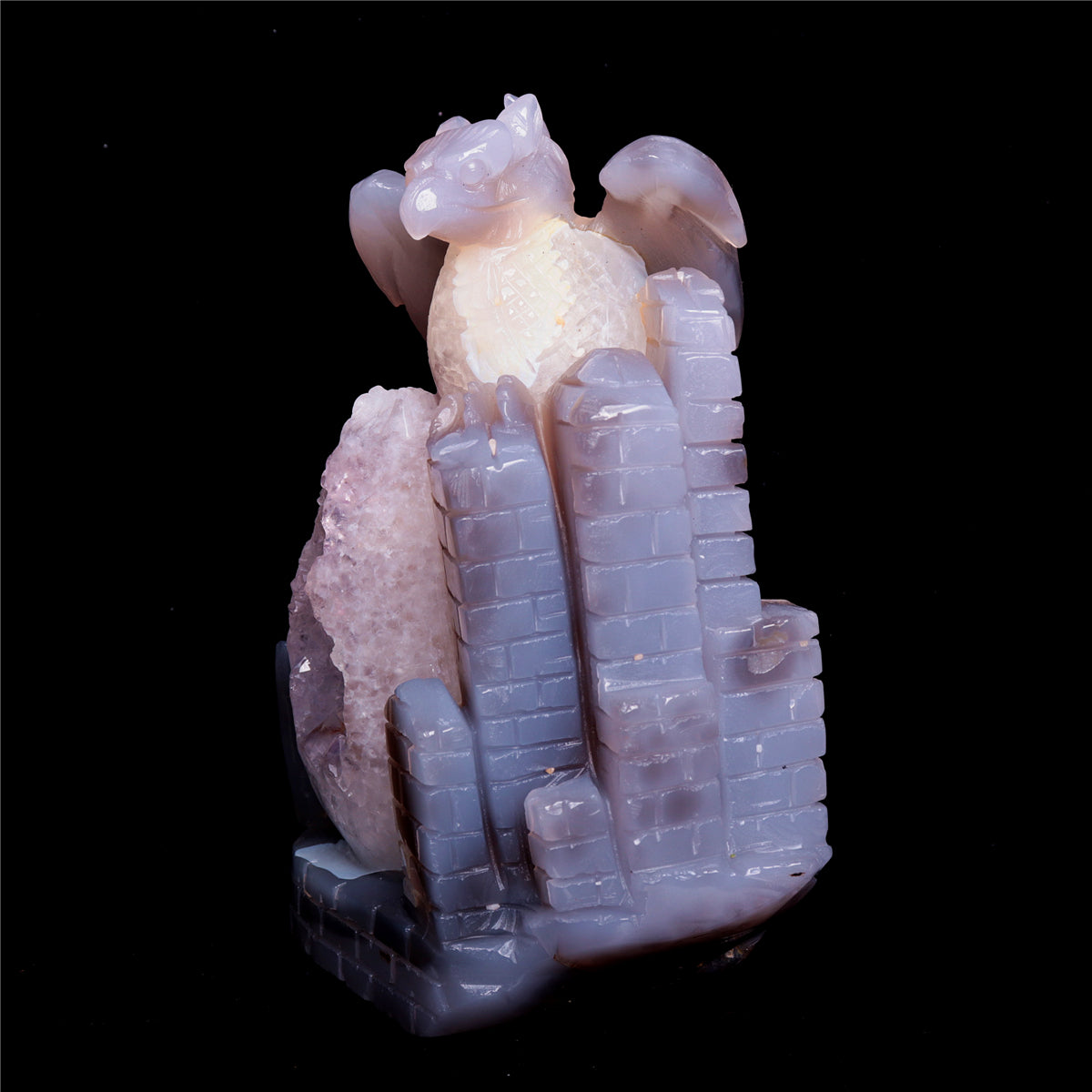 7" Druzy Agate Crystal Dragon Figurine Quartz Animal Carvings