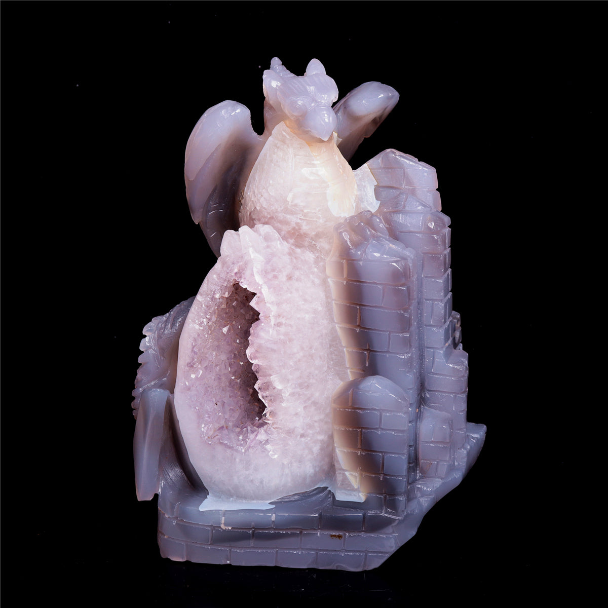 7" Druzy Agate Crystal Dragon Figurine Quartz Animal Carvings