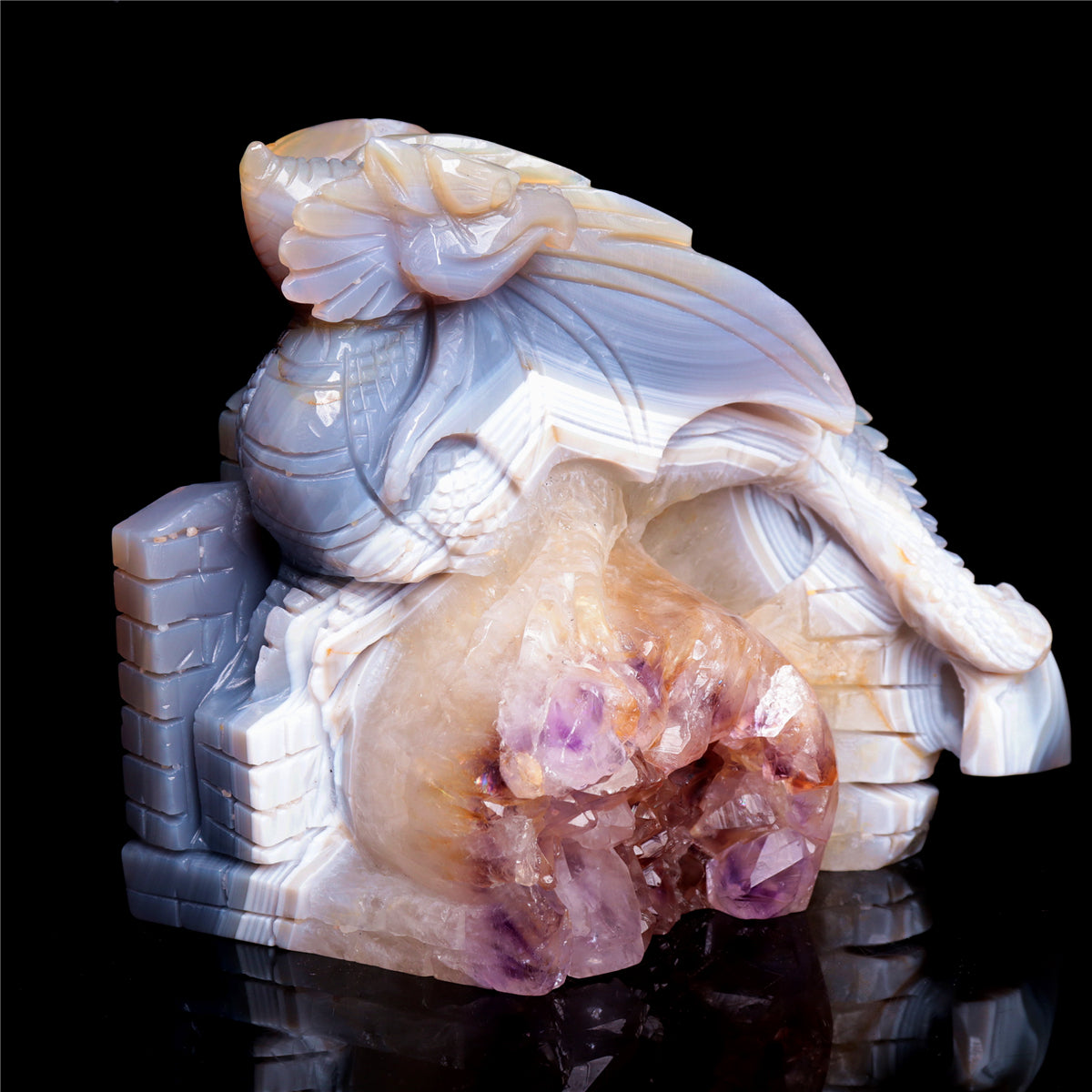 6" Druzy Agate Crystal Dragon Figurine Quartz Animal Carvings