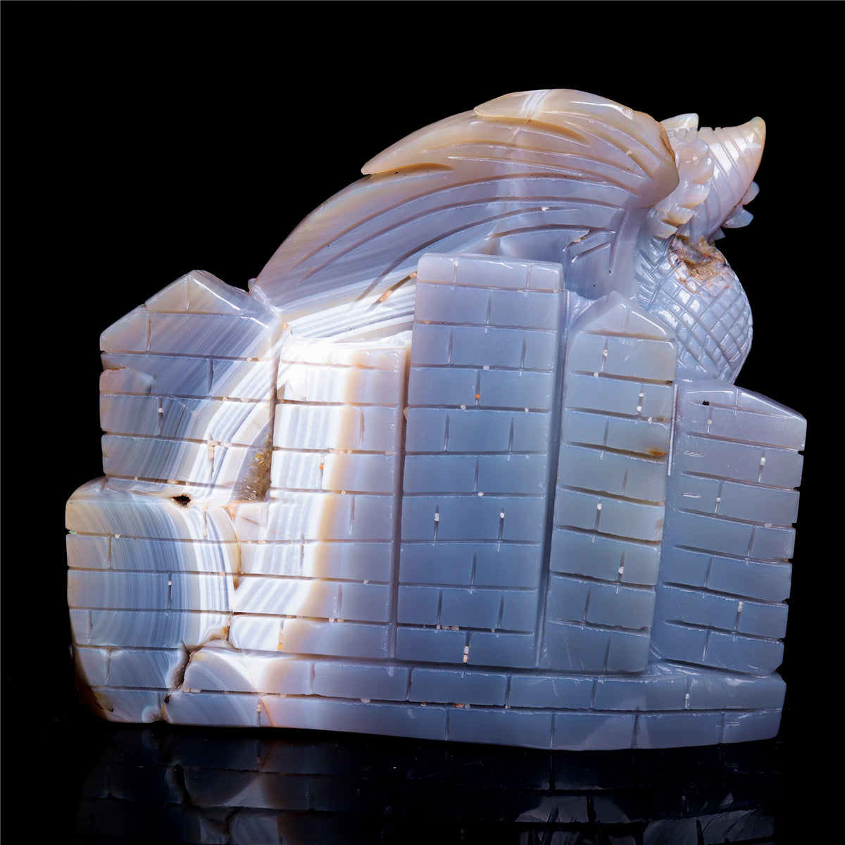 6" Druzy Agate Crystal Dragon Figurine Quartz Animal Carvings