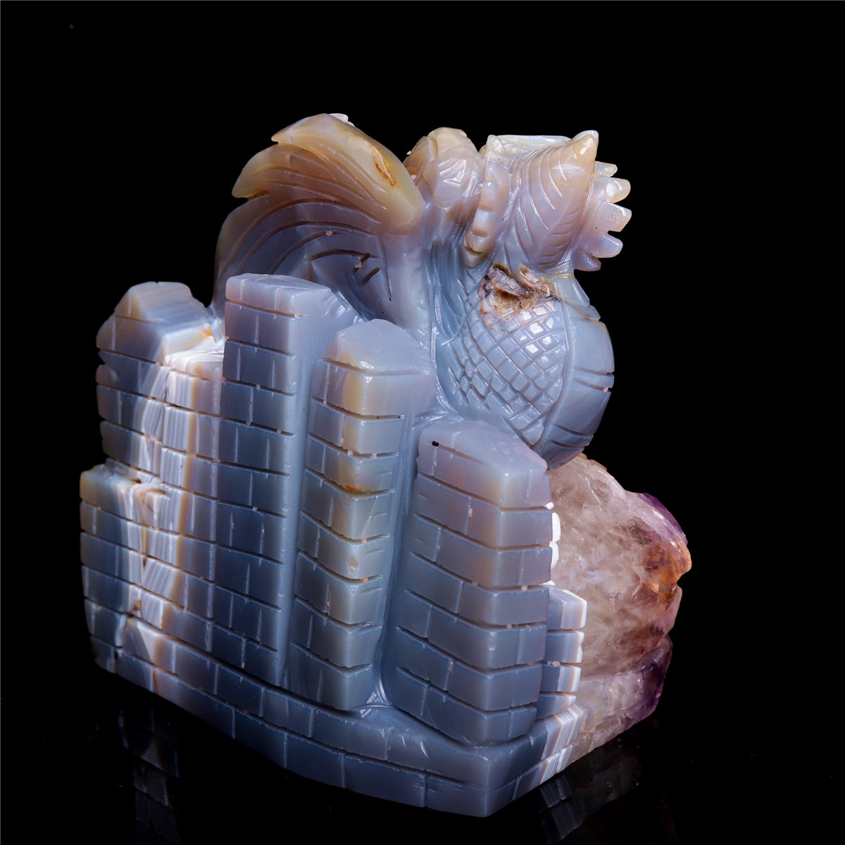 6" Druzy Agate Crystal Dragon Figurine Quartz Animal Carvings