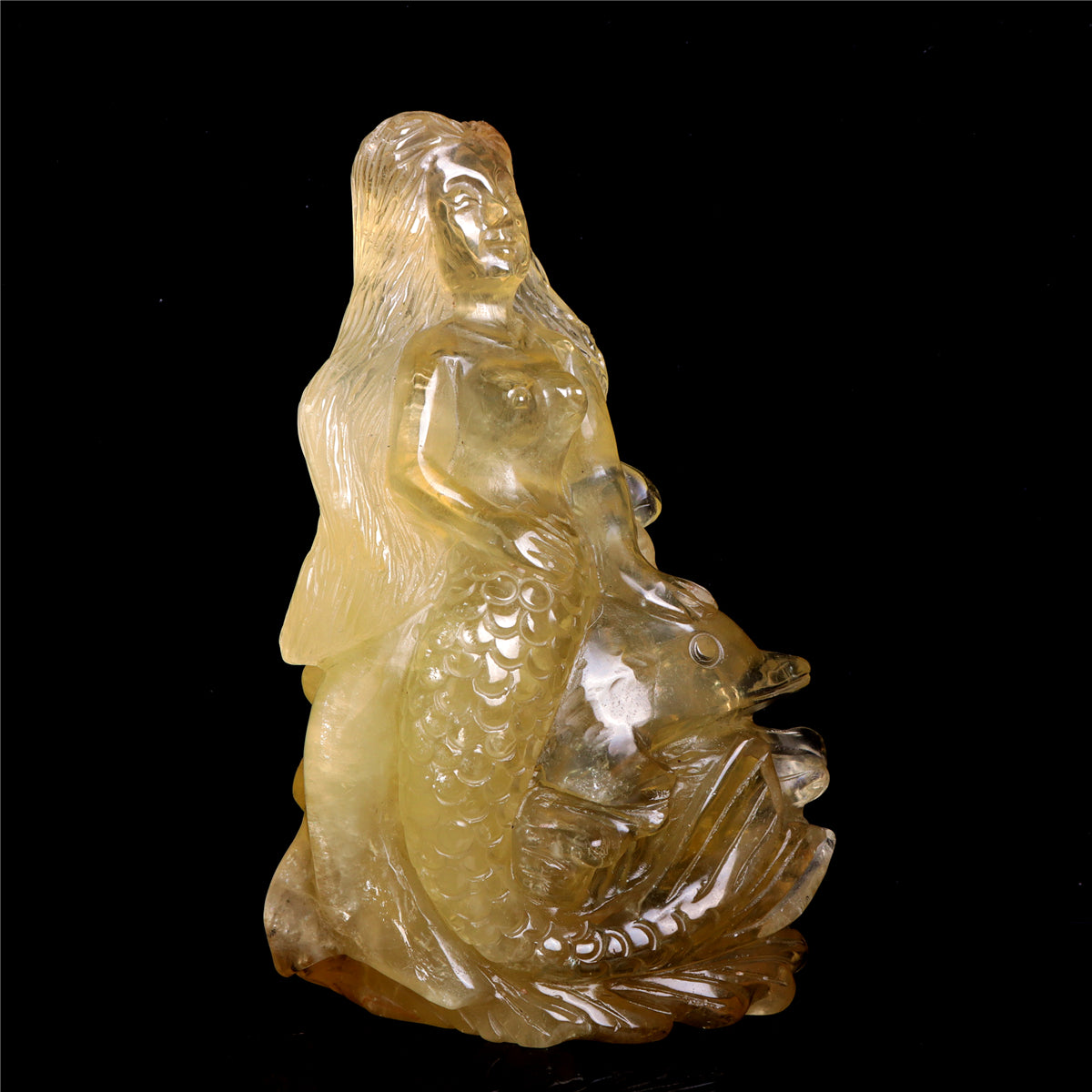 8" Citrine Quartz Mermaid Figurine Crystal Animal Carvings