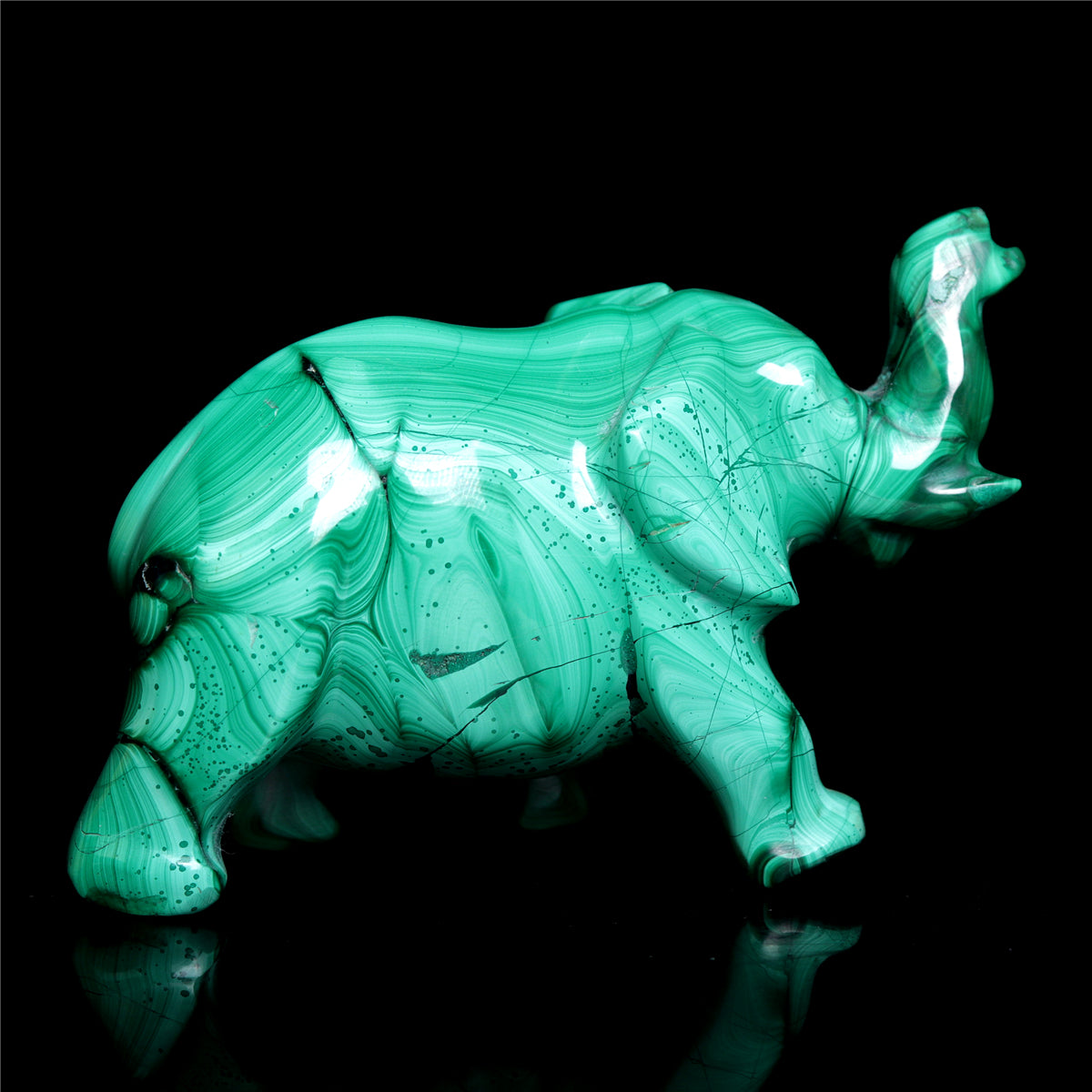 4" Malachite Crystal Elephant Figurine Quartz Animal Carvings