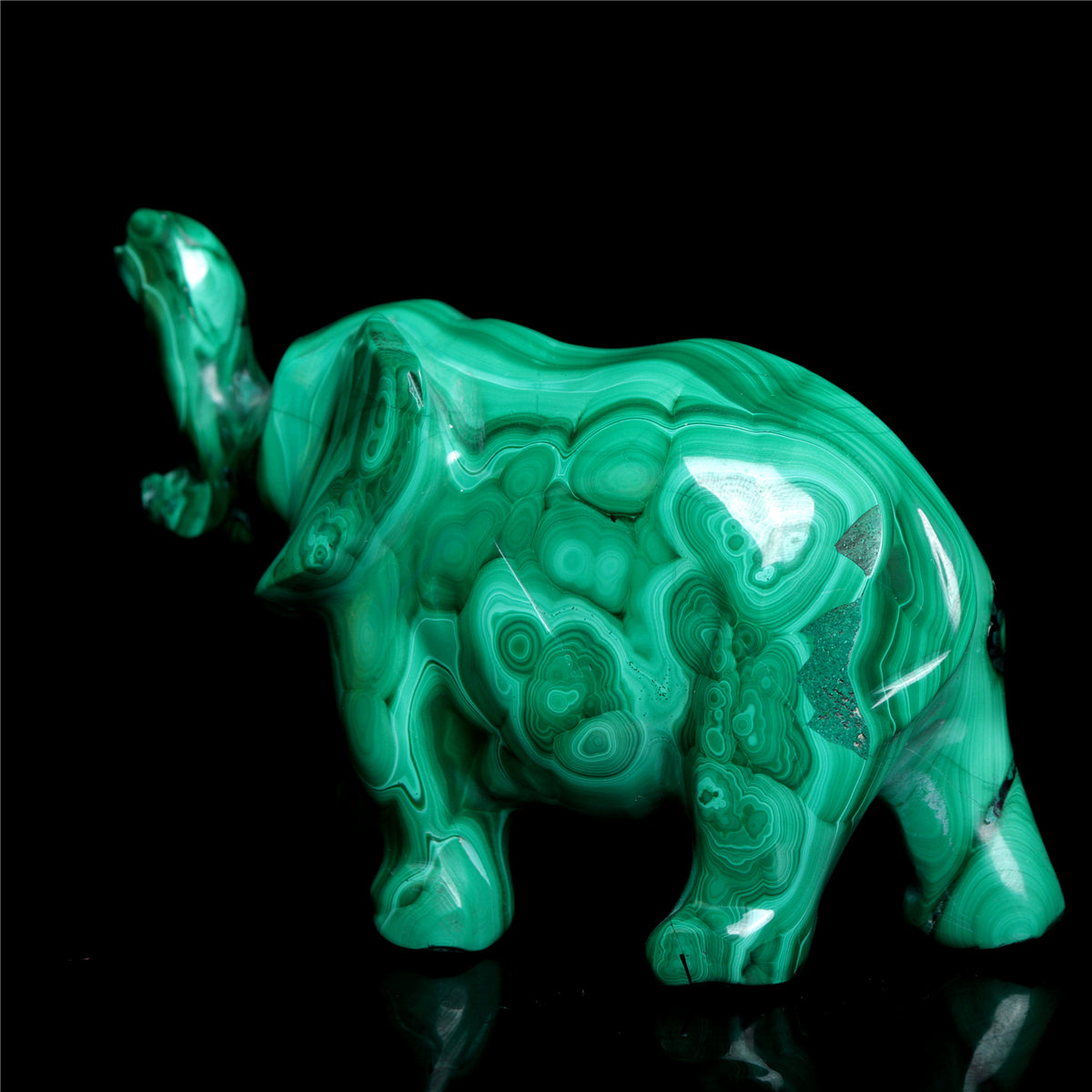 4" Malachite Crystal Elephant Figurine Quartz Animal Carvings