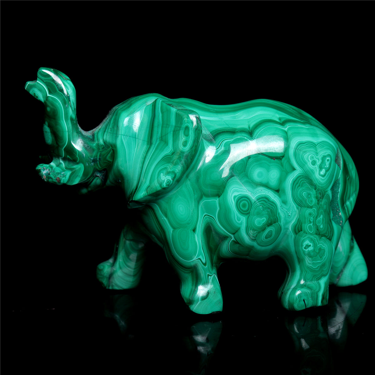 4" Malachite Crystal Elephant Figurine Quartz Animal Carvings