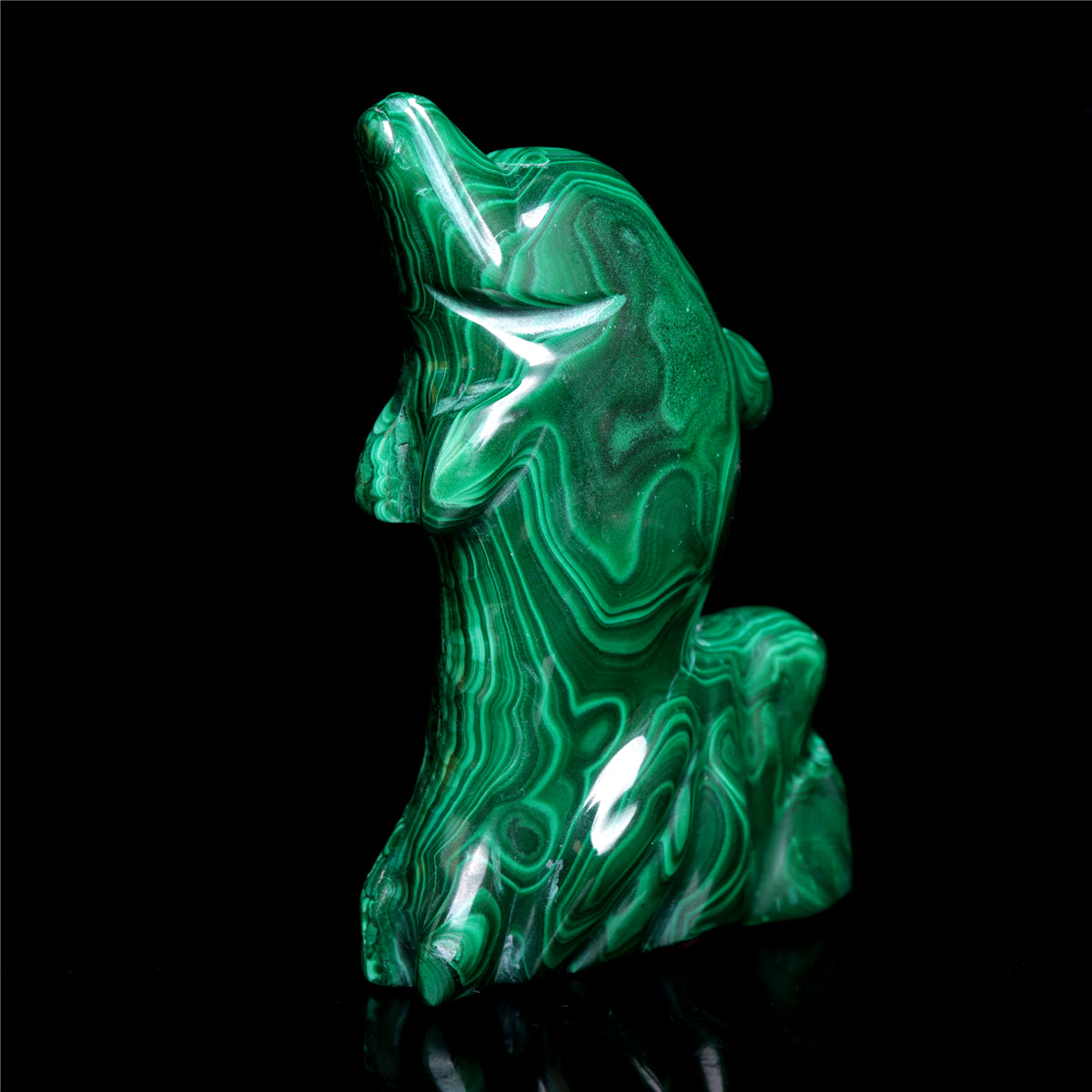 4" Malachite Crystal Dolphin Figurine Quartz Animal Carvings