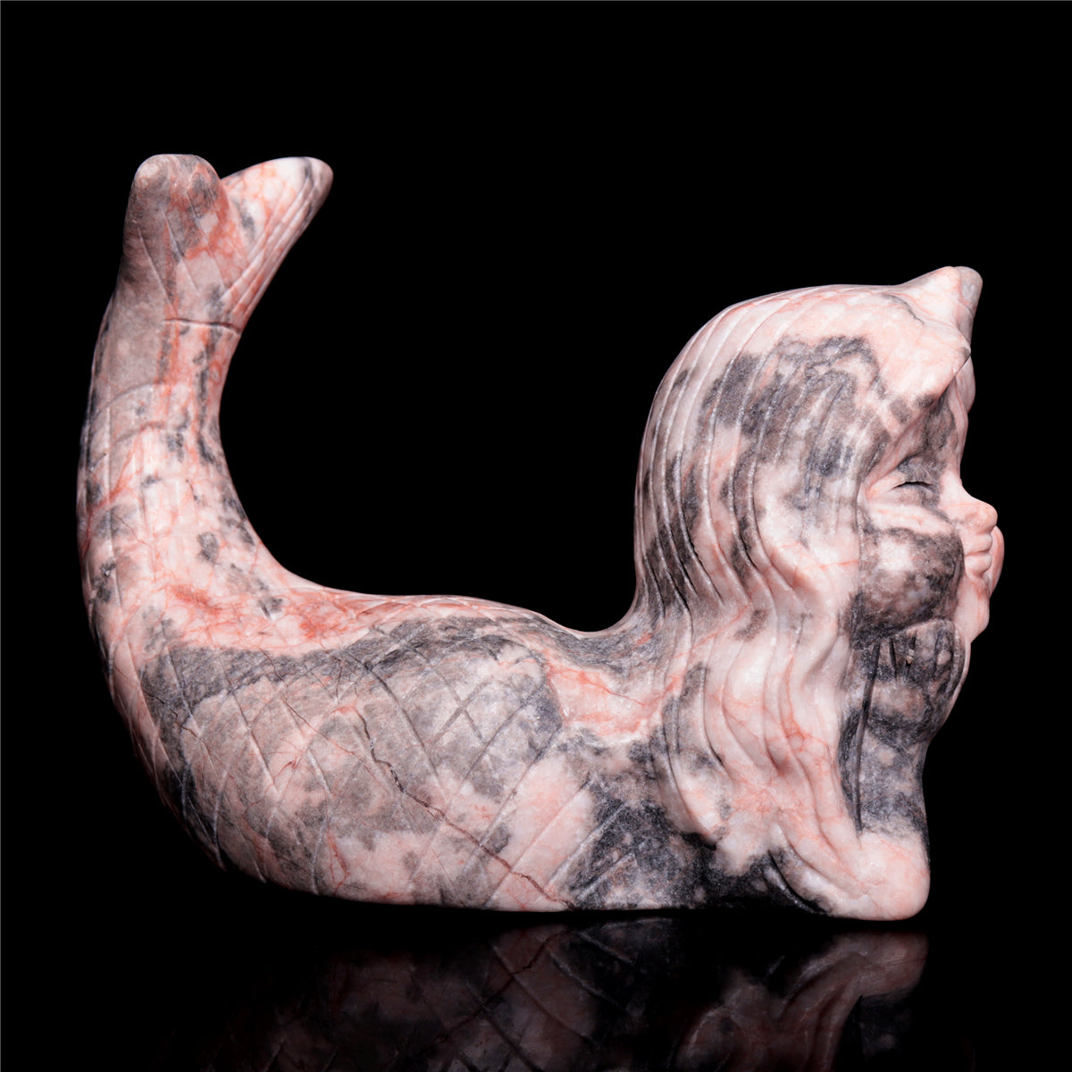 5" Pink Zebra Stone Mermaid Figurine Crystal Animal Carvings