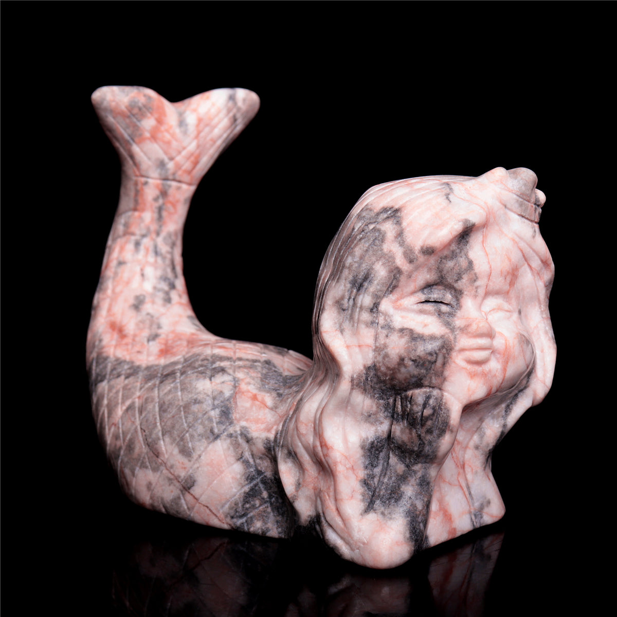 5" Pink Zebra Stone Mermaid Figurine Crystal Animal Carvings