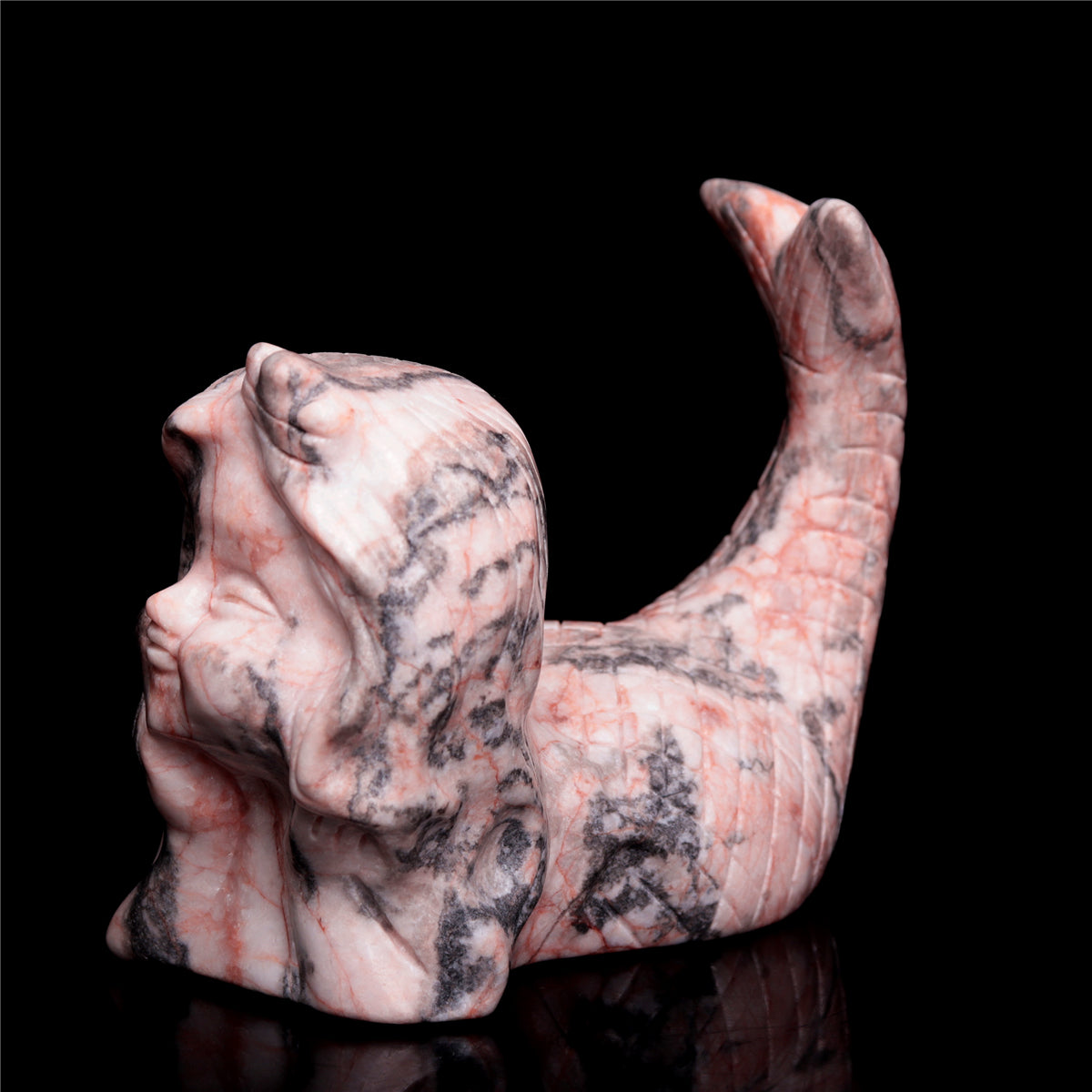 5" Pink Zebra Stone Mermaid Figurine Crystal Animal Carvings