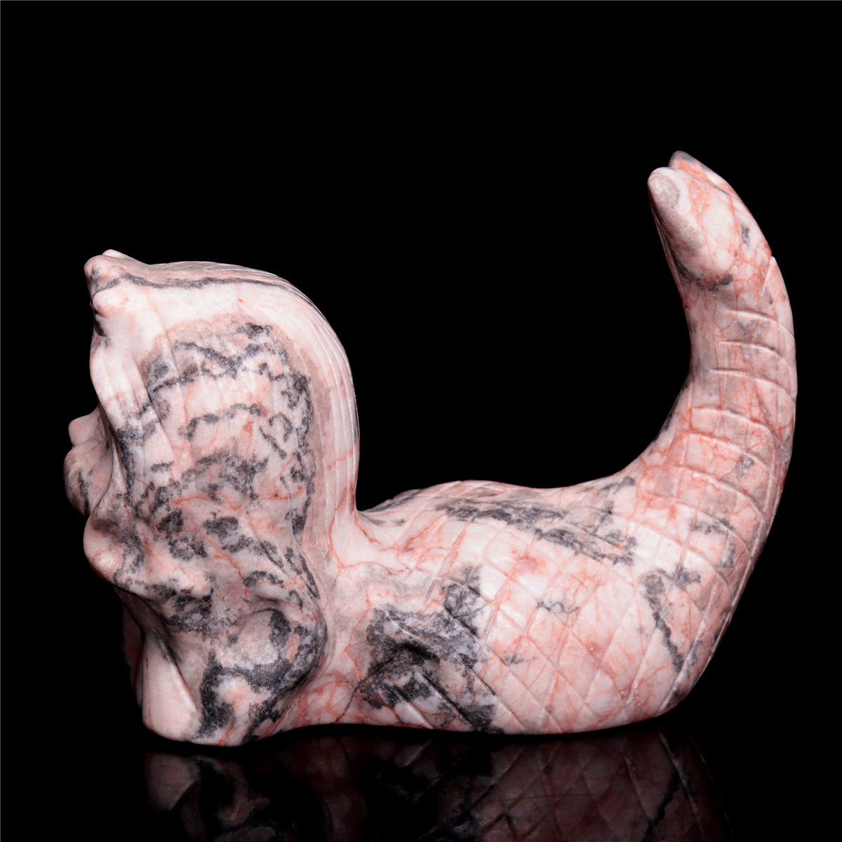 5" Pink Zebra Stone Mermaid Figurine Crystal Animal Carvings