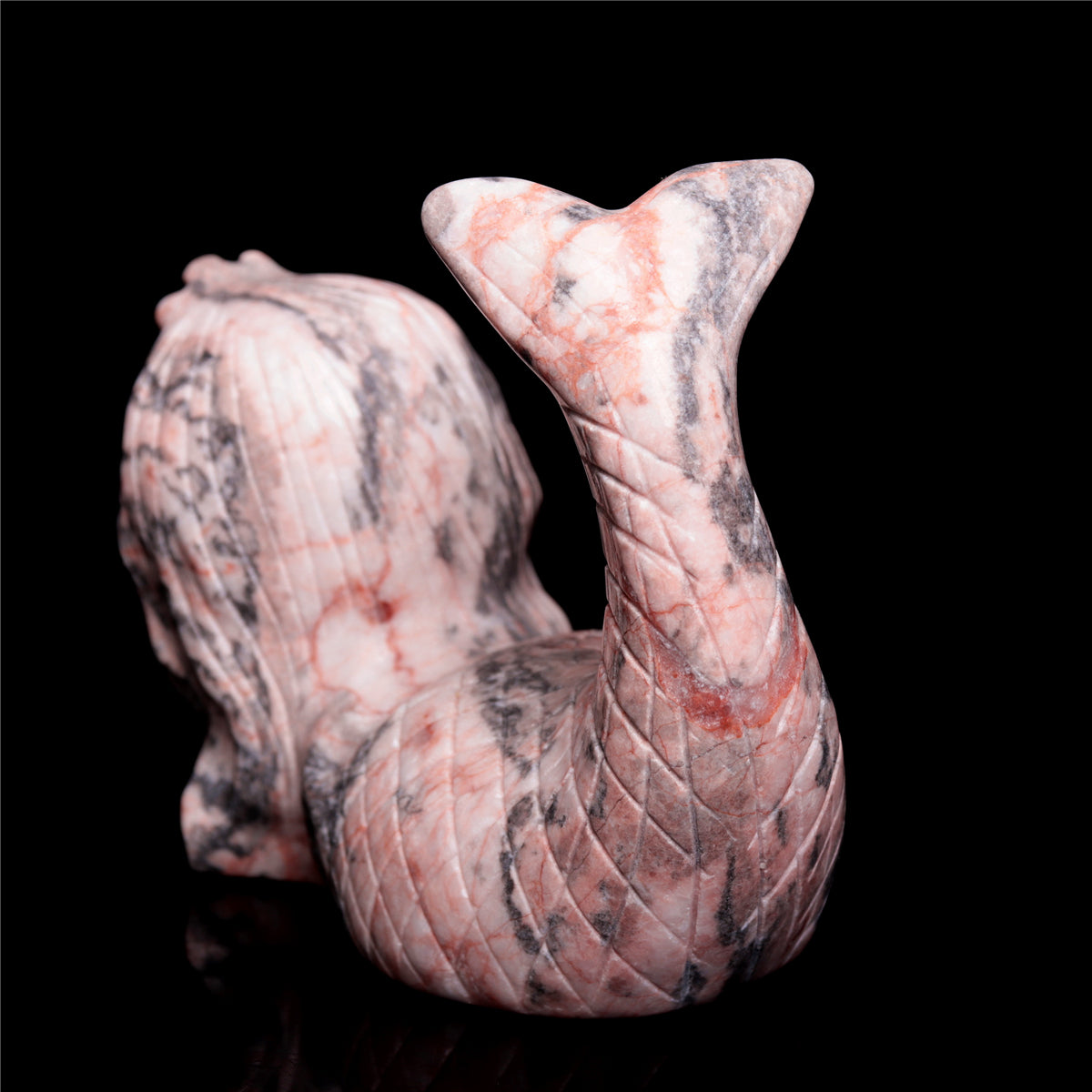 5" Pink Zebra Stone Mermaid Figurine Crystal Animal Carvings