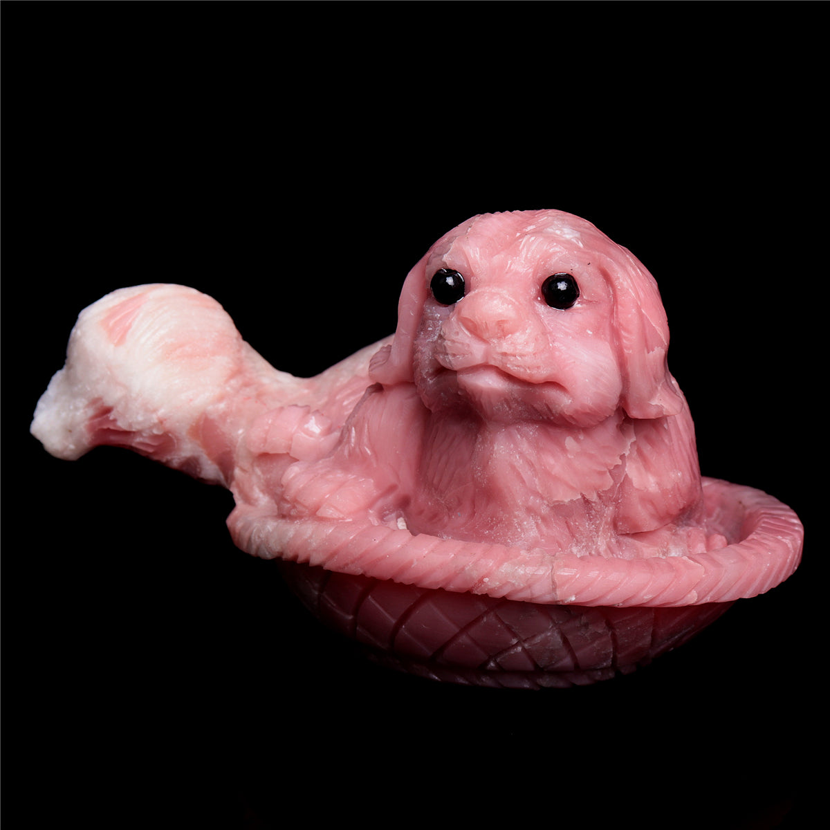6.5" Pink Opal Crystal Dog Figurine Quartz Animal Carvings